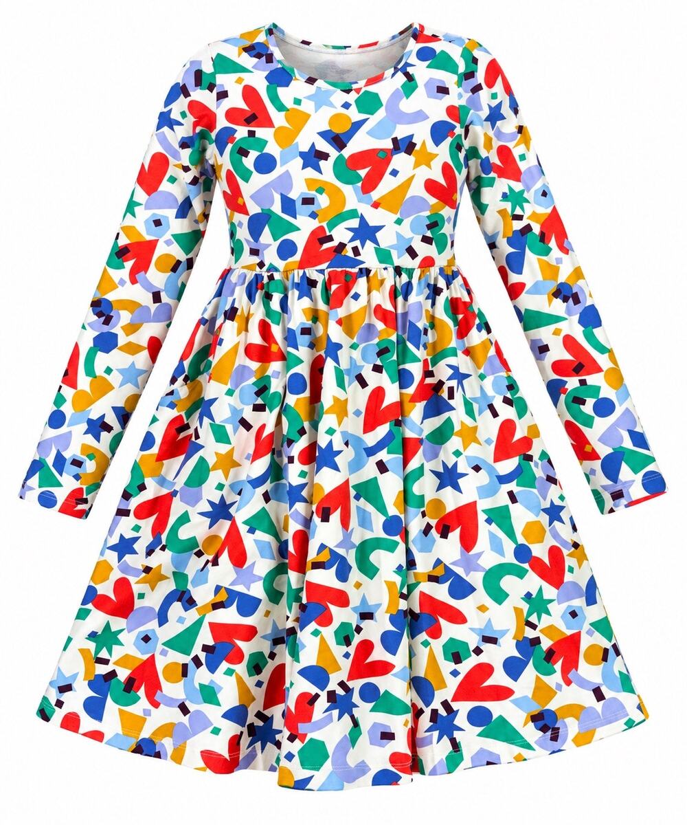 Hanna Andersson Girls 12 Abstract Geometric Twirl Dress Long Sleeve Pockets